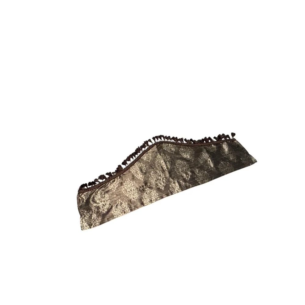 Single Fancy Faux Silk Valance Short Curtain Dark Chocolate Brown Fringe Trim